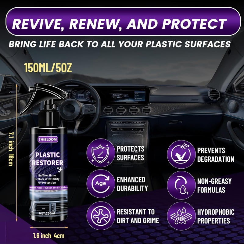 SHIELDOM Plastic Restorer for Cars Ceramic Plastic Coating Black Trim Quick Restoration Bring Faded Rubber and Vinyl Back to Life, Buff for Shine, Restore Flexibility, UV Protection - 5oz/150ml - Image 3